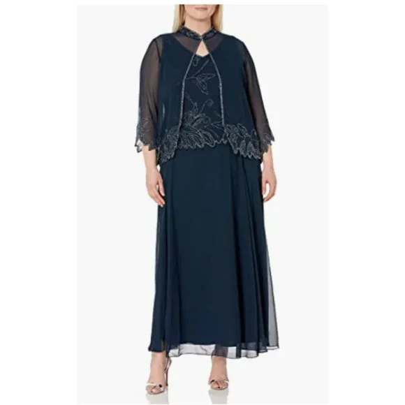 beaded jacket dress plus size Jovani 26057 - Long Beaded Column Dress